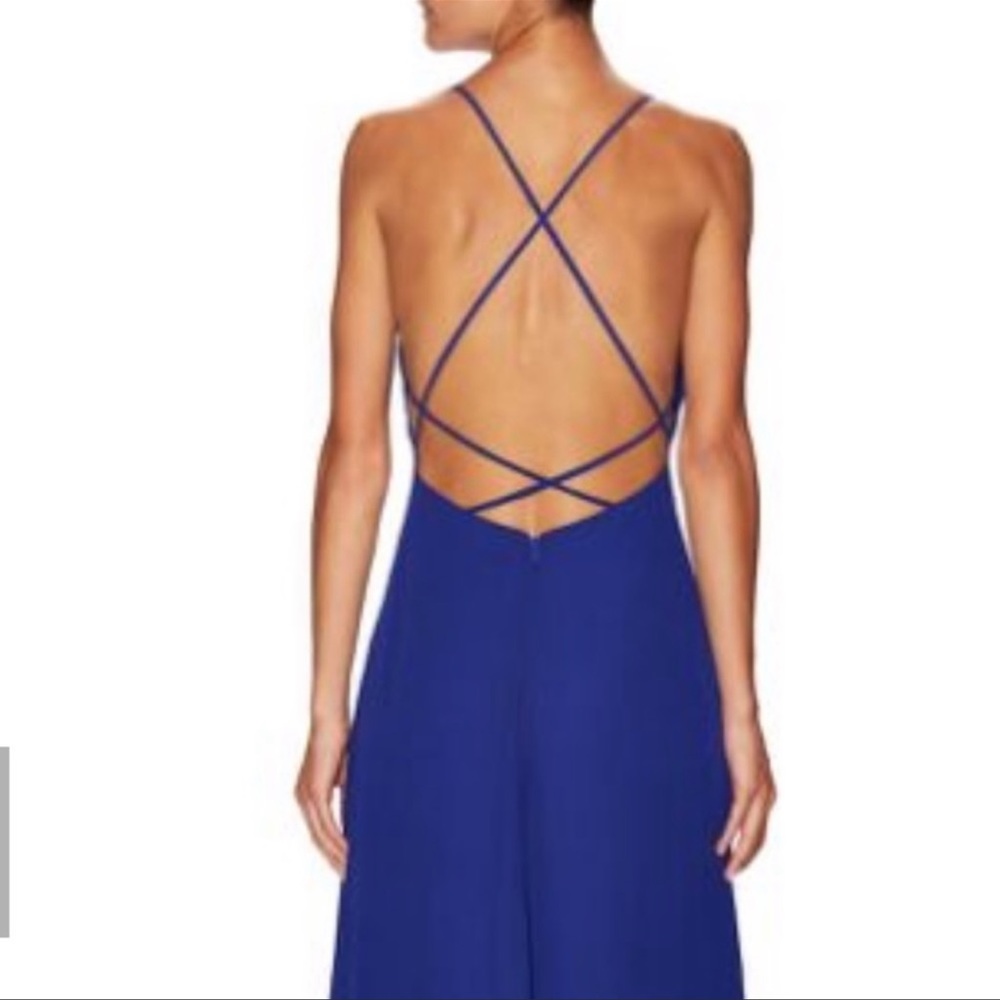 Strappy daring blue slim fit maxi dress with slit